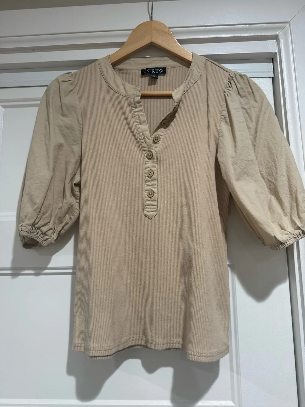 J. Crew Ribbed Puff Sleeve Henley Top